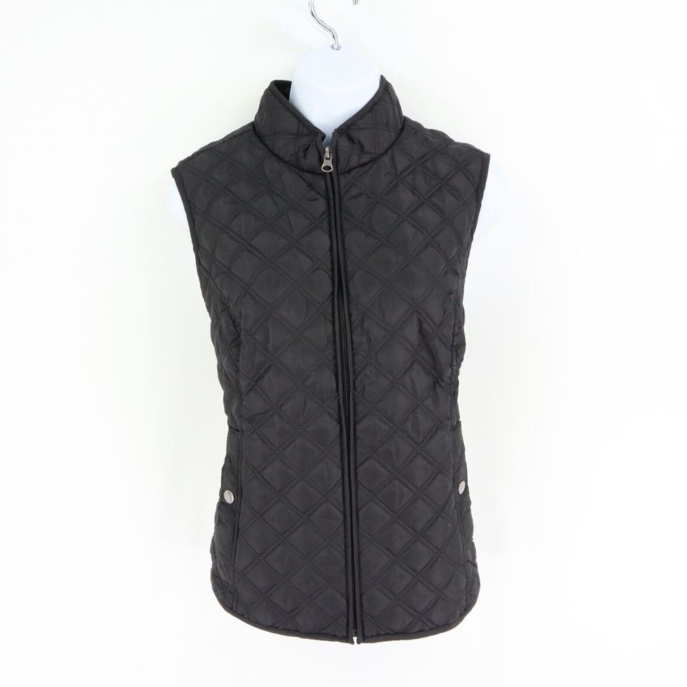 Croft & Barrow Quilted Vest Jacket Full Zip Womens PM Black Polyesyter Pockets